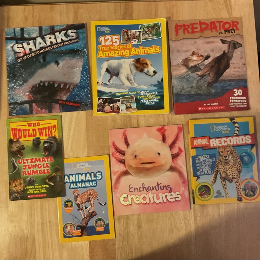 Animal Book Lot x7 Jungle Rumble National Geographic Almanac Records Predator